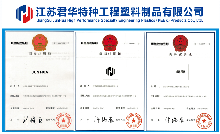 江蘇君華特塑品牌商標成功注冊并下發證書